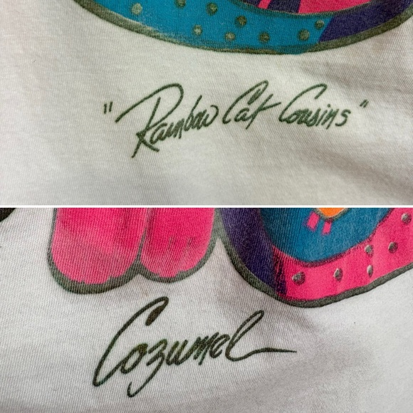 Salsa Caliente Rainbow Cat Cousins Tee‎ Shirt Cover Up Size M Vintage Cozumel - Picture 14 of 17